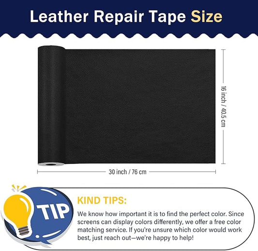 Zenyao Leather Repair Patch Tape - Self Adhesive Leather Repair Kit for Car Seat Furniture, Heavy Duty Vinyl Repair Patch for Couch Sofa, Waterproof for Rips Scratches Tears, 16x30 Inch Roll, Black