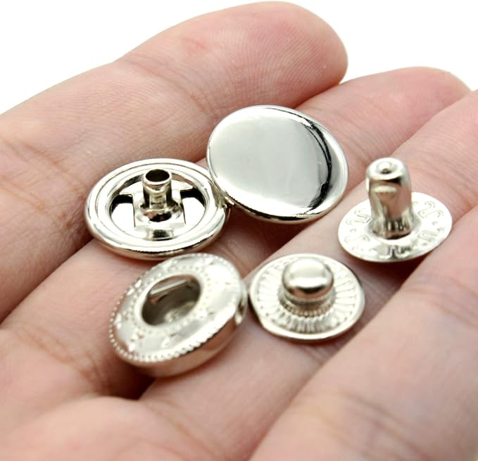 Raydodo 12 Set Leather Snap Fasteners Kit, 15mm Metal Snap Buttons Kit Press Studs with 4 Install Tools, Rivets and Snaps for Clothing, Jeans, Jackets, Bracelets, Bags (Silver)