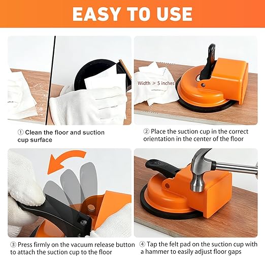 Floor Gap Fixer Tool, Heavy Duty Floor Gap Fixer Tool, Enhanced Vacuum Suction Cup, Professional Grade Gap Closer for Laminate, Wood, Vinyl & Tile Flooring (Black)