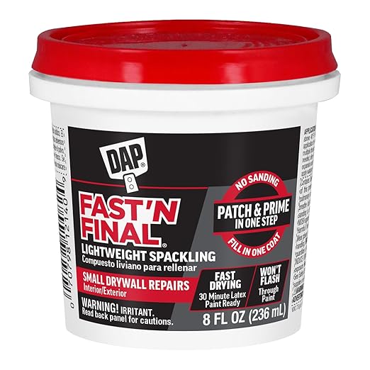 DAP Fast 'N Final Lightweight Spackling, White, 8 Oz (7079812140) (Pack of 6)