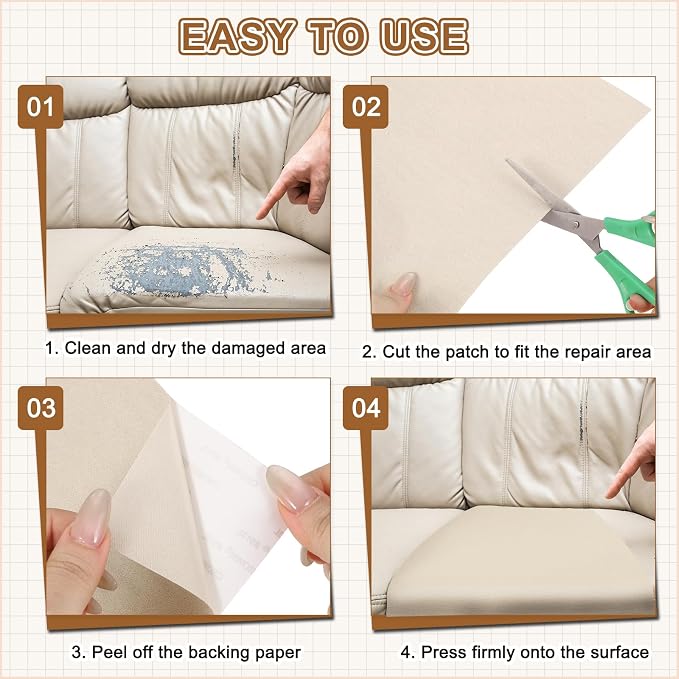 MECCANIXITY 3 Pcs Leather Repair Patch 10"x12" Self-Adhesive Leather Vinyl Repair Tape Kit for Furniture Couches Sofa Chair Car Boat Seats Jackets, Orange