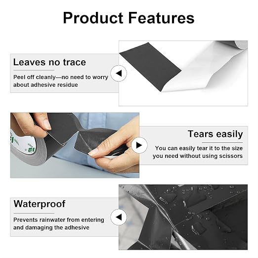 BOMEI PACK Duct Tape Heavy Duty - Black Tape Duct 3 Inches x 50 Yards, 9.06 mil, Strong, Flexible, No Residue, All-Weather and Tear by Hand - for Repairs, Industrial, Professional Use
