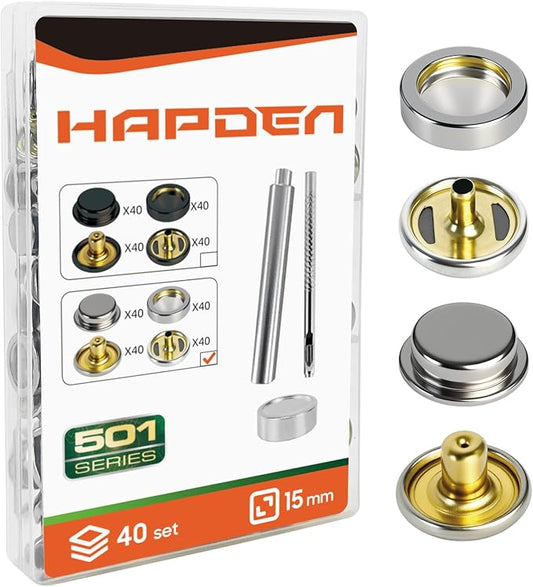 Leather Snaps and Fasteners Kit, New Upgraded 15mm 40 Set Silver Snap Button with Tools for Leather Crafting, Clothes, Fabric, Repair Decorative, Fabric, Garment Craft, DIY Crafts