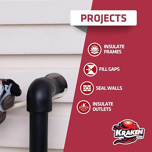 Kraken Bond Gaps & Cracks Expanding Foam Sealant - (12x12oz) High Expansion Polyurethane Spray Foam for Window & Door, Straw Use Waterproof High Yield Gap Filler - 12 Pack