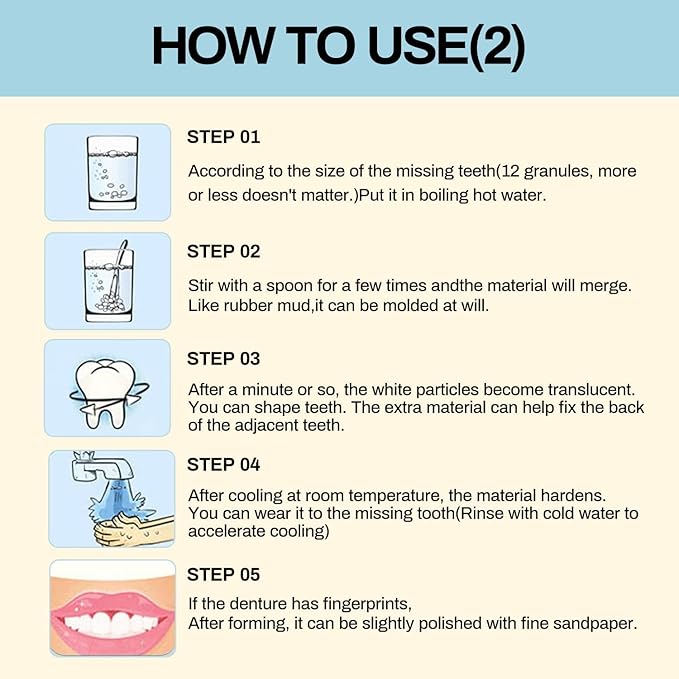 Tooth Repair Kit，Temporary Natural Shade for Filling The Gap, Moldable Thermal Beads Replacement Kit Replace The Missing or Broken Tooth-6PCS-3Colors