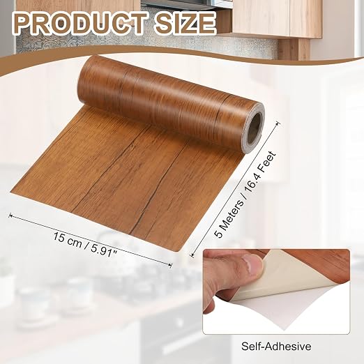 uxcell Wood Tape, 6 Inch x 16ft Self-Adhesive Wood Grain Repair Tape Patch with Plastic Scraper for Baseboards, Doors, Windows, Floor Repair and Furniture Renovation, Dark Brown