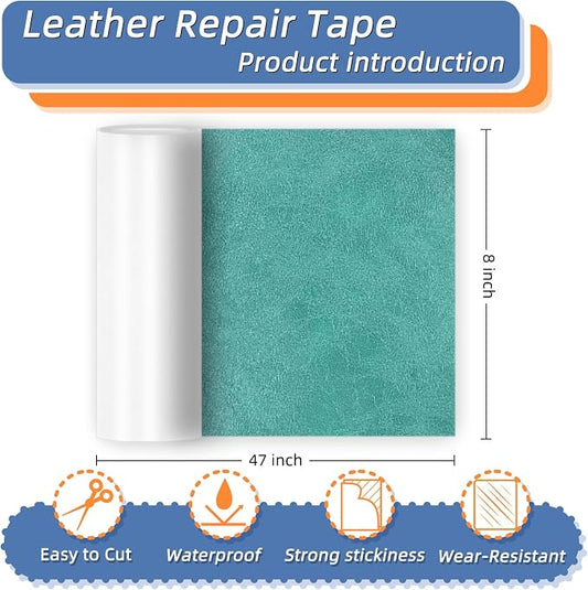 8x47 Inch Leather Repair Tape,Self Adhesive Leather Patches for Furniture,Vinyl Repair Kit for Couches,Bed,Car Seats,Chair (Green)