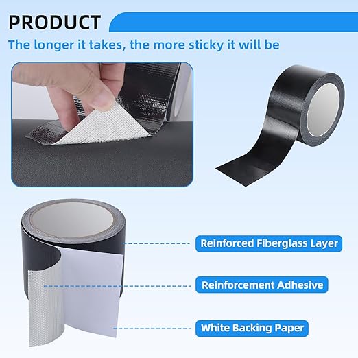 Heavy Duty Repair Tape for Tarp, Waterproof RV Awning, Outdoor Tarp, Canvas, Boat Covers, Sail, Tear Repair Patch Kit (Black)