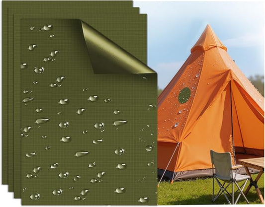 Waterproof Self-Adhesive Fabric Repair Tape - Tent Repair Kit,4pcs Nylon Fabric Patches for Jacket, Clothes, Puffer Down Jacket,Sleeping Bag, Outdoor Gear Tenacious Repairs Tape, Light ArmyGreen