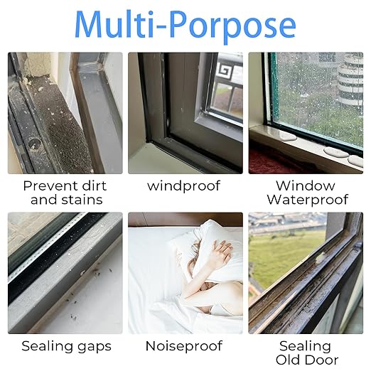 Transparent Window Weather Sealing Tape，Weather Stripping Residue-Free Clear Window Insulation Caulk Tape for Doors Windows and Shower Glass Gaps Bathroom，Weather Stripping Door Seal(2IN x 16.4FT)