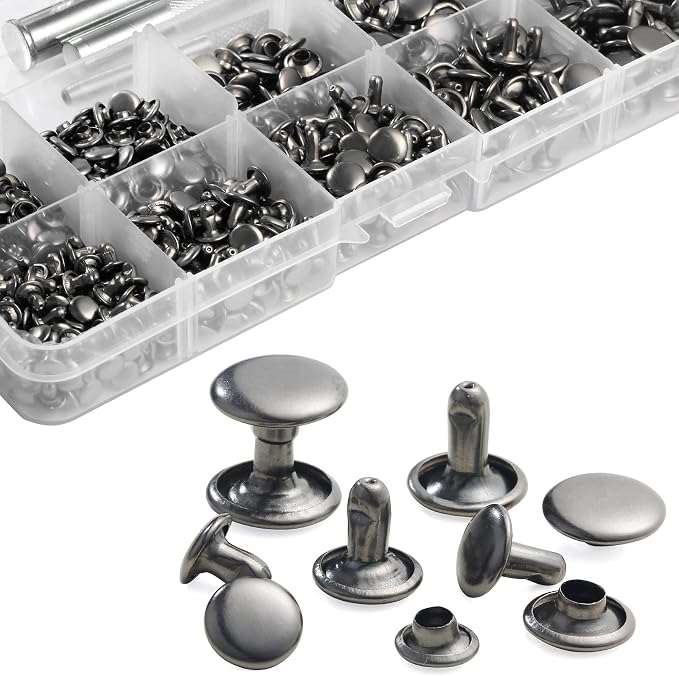 YORANYO 340 Set Mixed Size Leather Rivets Kit - Double Cap Rivets Studs for Clothing Fabric, Shoes, Bags, Belts - Gunmetal
