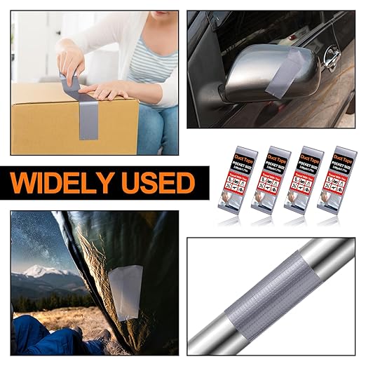 12 Pack 1.77 in x 10 ft Travel Duct Tape Mini Pocket Size Flat Roll Flexible Heavy Duty Waterproof Tear by Hand for Repair Outdoor Emergency Gear EDC DIY Craft Camping Hiking (Silver)
