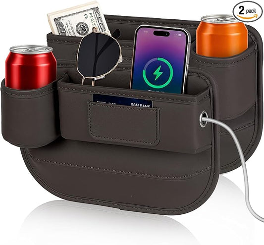 Kwak's Car Seat Gap Filler Organizer 2pcs – Fits 0.2“–1.2” Seat Gaps, Premium PU Leather Seat Gap Plug for Car SUV Truck, Stops Phone/Keys from Dropping, Extra Cup Holder for Car (Brown)