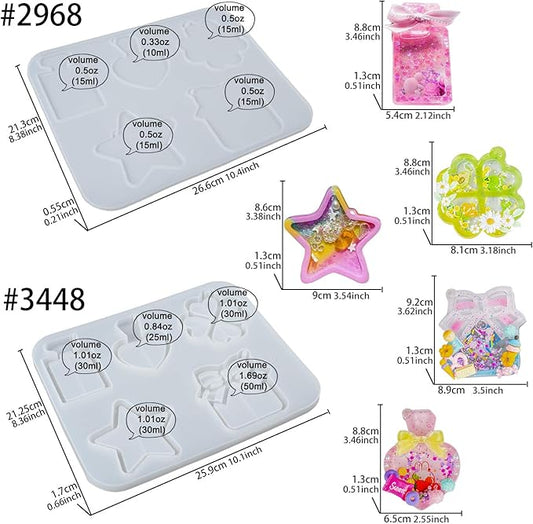 Epoxy Resin Shaker Molds with Cover, Hanging Hole Perfume Bottle, Clover, Heart, Star, Gift Box, Jewelry Casting Supplies 5-Shape Large 3.4-3.66inch