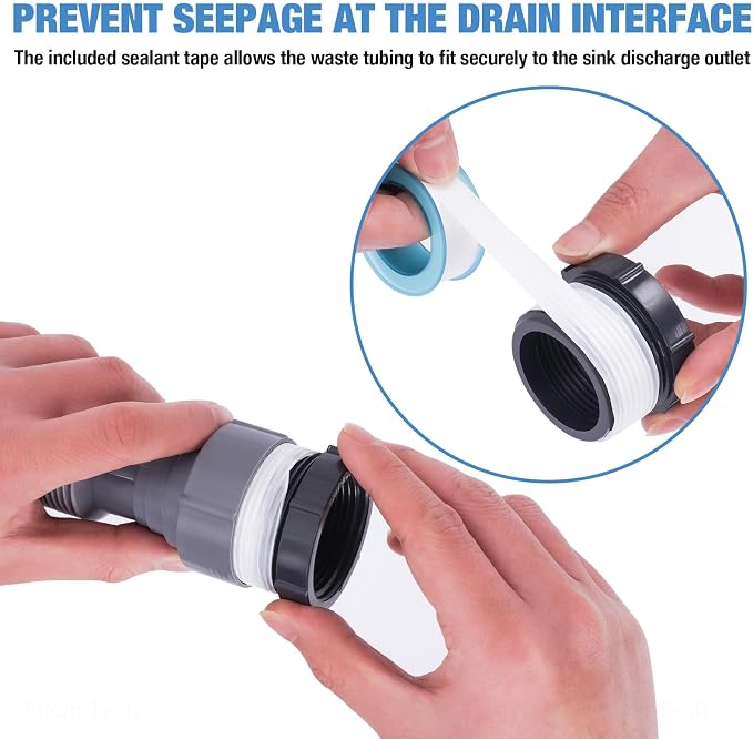 NiHome Flexible P-Trap Drain Kit for Single Kitchen Sink, Universal 1-1/2" or 1-1/4" Wastewater Drainage Tubing with Sealing Tape, Expandable Sink Waste Discharge Pipe Kit for Garbage Disposal (Grey)