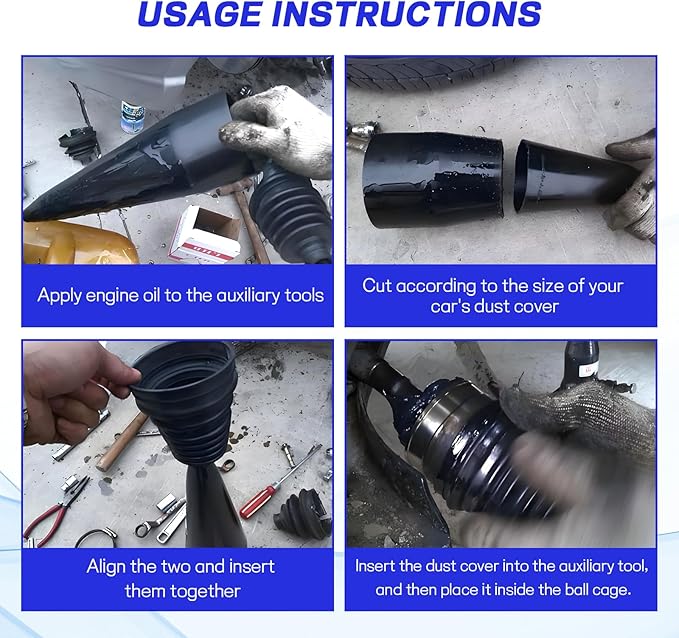 Wuyaoyao 13PCS CV Axle Boot Repair Kit, 2PCS Silicone CV Boot with 4 Stainless Steel Clamps & 6 Cable Ties & Expander Tool, Waterproof Dustproof CVs Joint Boots Kit, Universal Car Accessories (Blue)