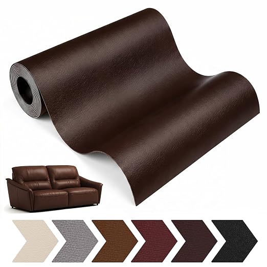 Leather Repair Patch, Large Vinyl Patch Kit, Self Adhesive Leather Repair Tape, Vinyl Repair Tape, for Couches, Car Seats, Chairs, Furniture (Dark Brown, 17 x 79 Inch)
