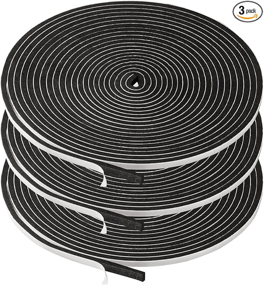 3 Rolls Weather Stripping,1/4 Inch Wide X 1/8 Inch Thick Foam Seal Tape High Density Foam Strip Self Adhesive,Closed Cell Tape Seal Strip,16 Feet Long Each