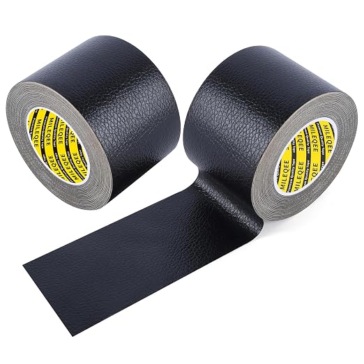 2 rolls Leather Repair tape, 2x197in, Self-Adhesive Leather Tape with Fabric Mesh, Repairing Sofas, Couches, Car Seats, First Aid tape for Jackets, Clothes Repair Anti Scratch Waterproof Black