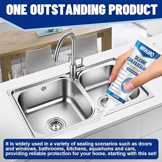 Bathtub Caulk, Clear Silicone Sealant Waterproof, Strong Adhesion High Efficiency Long-Lasting for Bathroom Glass Partitions Wash Basins Bathtubs Countertops, Transparent, 2 * 120ml