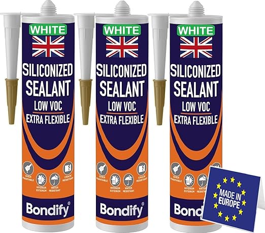 Waterproof Siliconized Acrylic Latex Caulk White, 3PCs x 17.6oz, Silicone Sealant Acrylic, PAINTABLE Crack Proof Door, Window Frame Sealant, Ideal for Filling Cracks & Gaps, Bathroom, Kitchen