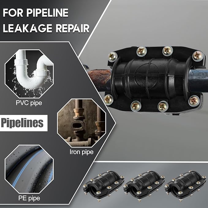 3Pcs Pipe Repair Clamp, Emergency Pipe Repair Kit for Plastic and Metal Pipes, Anti-Impact Water Pipe Leak Repair Clamp, Sturdy Emergency Pipe Repair Kit (25mm)