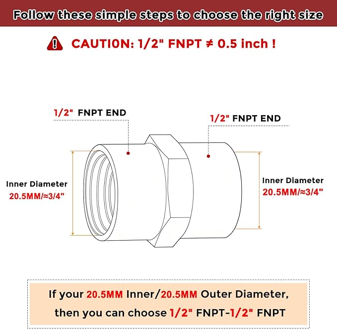 Pack of 2, 1/2" NPT FeMale to 1/2" NPT FeMale Solid Brass Pipe Fitting Coupler, Brass Coupling Hose Fittings Adapter for Pipe Leak Repair, Bathroom Remodeling, Tool Extensions