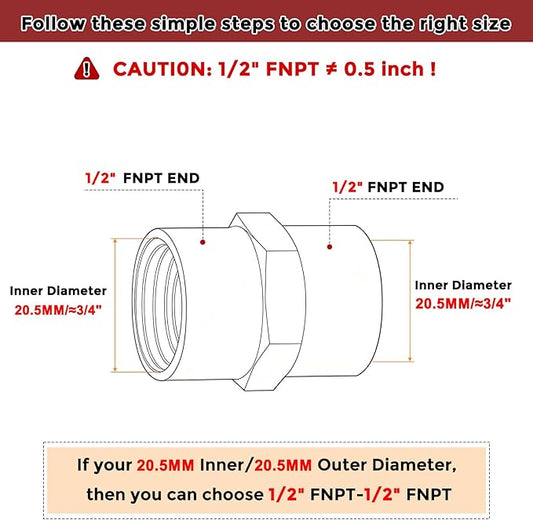 Pack of 2, 1/2" NPT FeMale to 1/2" NPT FeMale Solid Brass Pipe Fitting Coupler, Brass Coupling Hose Fittings Adapter for Pipe Leak Repair, Bathroom Remodeling, Tool Extensions