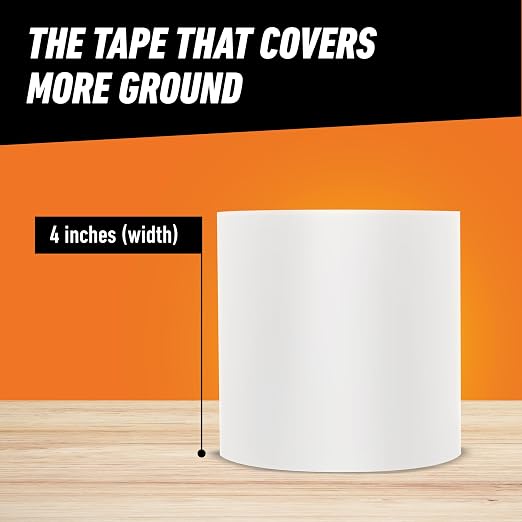 GORILLA Waterproof Patch & Seal Tape, White Tape, 4" x 10' (Pack of 6) - Permanent Weather Resistant Seal for Leaks and Repairs