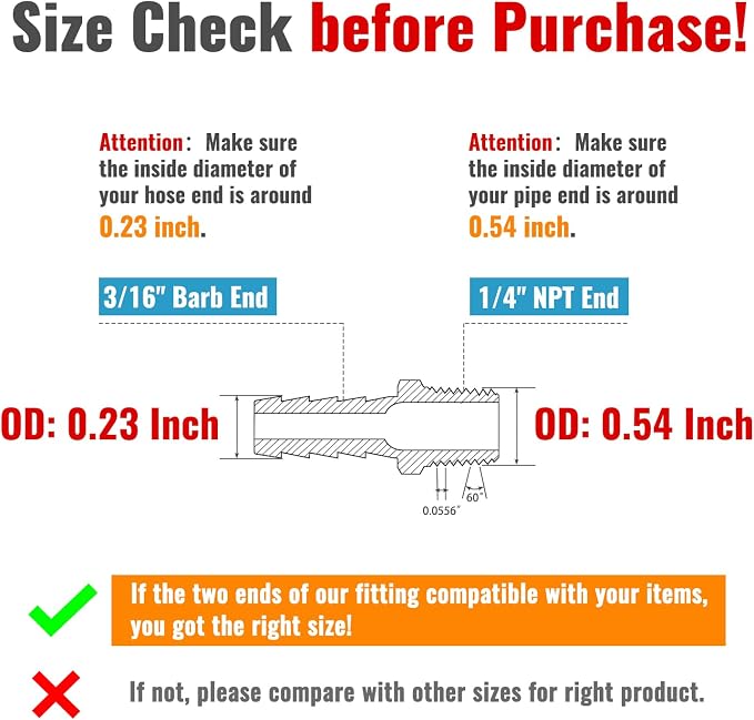SUNGATOR Hose Barb Fittings 3/16 Inch Barb × 1/4 Inch NPT, Brass Air Hose Fittings, 3/16" to 1/4" NPT Male Air Line Repair Connector Kit, Brass Male Thread Pipe Adapter (2 Pack)