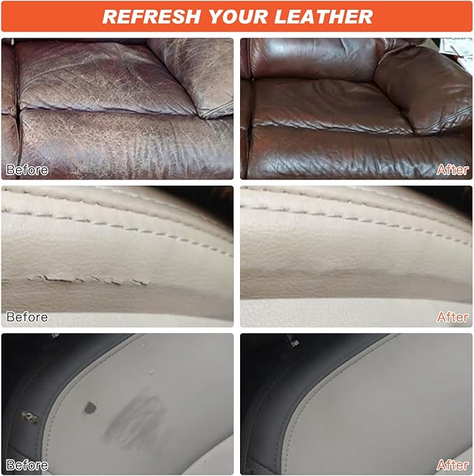 Black Leather Repair Kit for Furniture Leather Filler Mink oil for Car Interior, Car Seats, Sofa, Jacket and Purse, Vinyl Repair Kit with Color Matching Guide, Restores Artificial, Genuine Leather