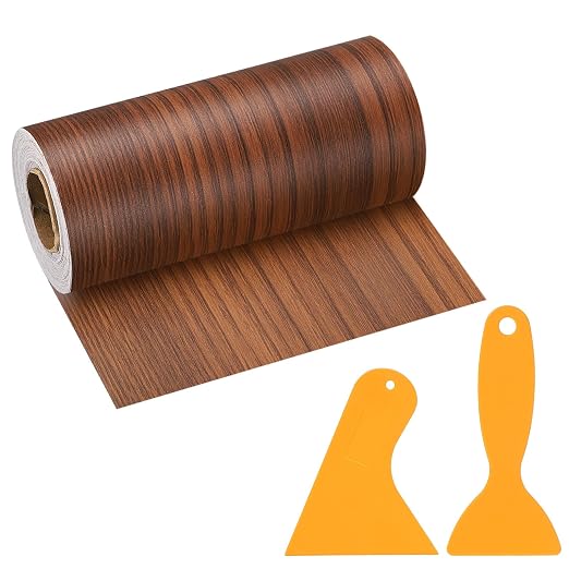 PATIKIL Wood Grain Repair Tape, 4" x 33' Self Adhesive Realistic Wood Tape with Scraper Durable Repair Patch for Furniture Floor Window Door Table DIY Home Decor, Teak