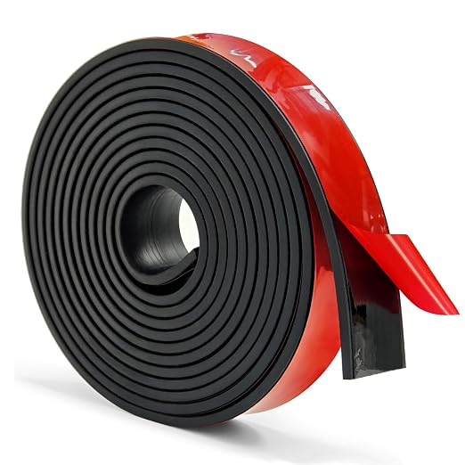WELSTIK 1" x 1/8" Adhesive Solid Rubber Strip (16.4Ft) | Heavy Duty Neoprene Gasket Roll | Waterproof Red Film Weather Stripping for Gutter Leak, Door Crash Pad, Washer Vibration & DIY Seals