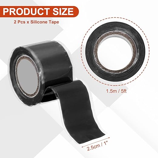 uxcell 2 Pcs Self Fusing Silicone Tape, 1" x 5ft Waterproof Water Leak Sealing Tape for Plumbing Pipe Hose Repair Handles, Black