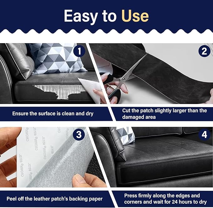 Zenyao Leather Repair Patch Tape - Self Adhesive Leather Repair Kit for Car Seat Furniture, Heavy Duty Vinyl Repair Patch for Couch Sofa, Waterproof for Rips Scratches Tears, 3x60 Inch Roll, Orange