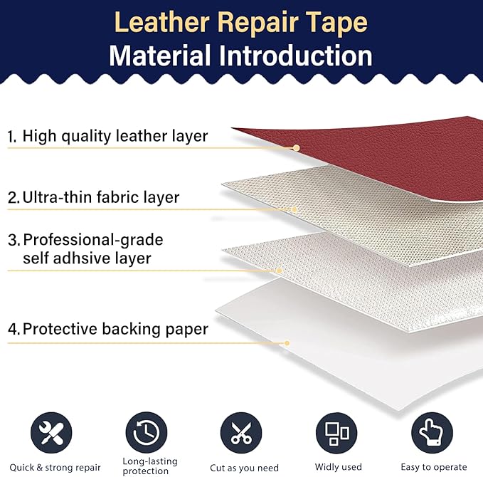 Zenyao Leather Repair Patch Tape - Self Adhesive Leather Repair Kit for Car Seat Furniture, Heavy Duty Vinyl Repair Patch for Couch Sofa, Waterproof for Rips Scratches Tears, 12x30 Inch Roll, Red