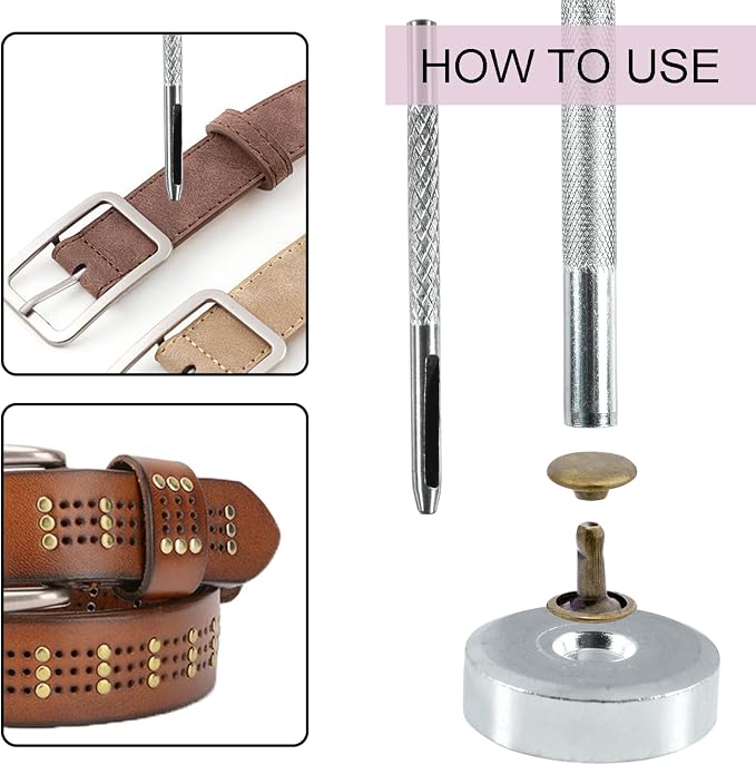 200Sets Rivets for Leather, 10mm Double Cap Leather Rivets Metal Tubular Studs for Key Fob Clothing Pets Collar Boots Bags Belt Repair and Decoration (Bronze)