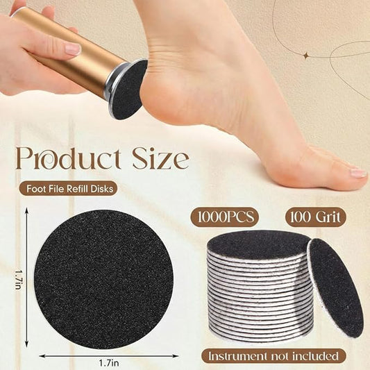 Gisafai 1000 Pcs Replaceable Sandpaper Refill Discs Bulk 100 Grit Replacement Sandpaper Pad Discs for Electric Foot File Callus Remover Black Tool Foot File Disks for Men Women Cracked Heels Dead Skin