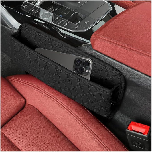 Car Seat Gap Filler Organizer, Leather Console Side Gap Filler Storage Box for Storing Phones Keys, No-Drop Automotive Seat Crevice Blocker Organizer, Universal for Truck SUV Sedan (Black)