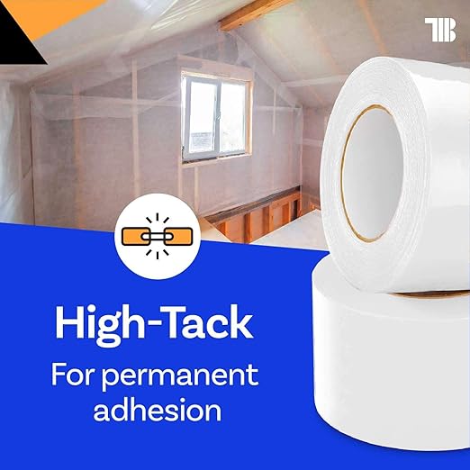 Vapor Barrier Tape - 4 inch x 180' Roll, Made in USA, White Polyethylene Tape for Crawl Spaces & Moisture Barriers, Waterproof Seal & Seam Tape for Underlayment, Insulation, and Plastic Liners