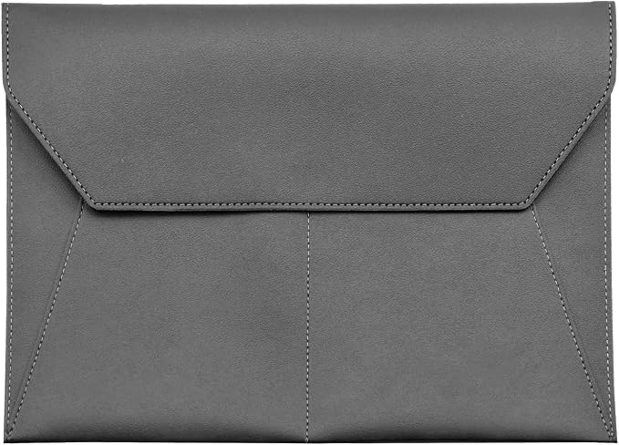 PU Leather A4 File Folder Document Holder with 3 Pockets Waterproof Stylish Envelope Folder Case with Snap Closure (Dark Gray)