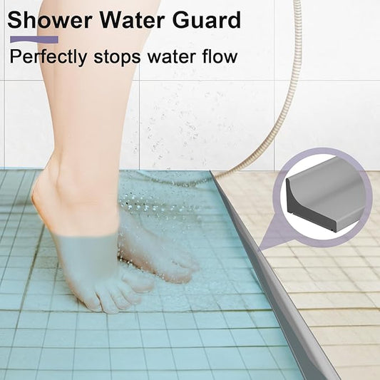 Shower Threshold Water Dam Barrier - Versatile, Silicone Shower Water Guard Stopper Seal Strip for Bathroom Floor, Bathtub Rim, Kitchen Countertop (Gray, 32 In/ 0.8M)