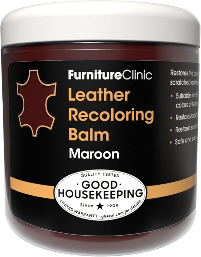 Furniture Clinic The Original Leather Recoloring Balm | Maroon Leather Dye | Repair Scratched, Faded, & Worn Leather | Restore Your Leather Couches, Sofas, Car Seats, and Furniture|250 ml / 8.5 fl oz