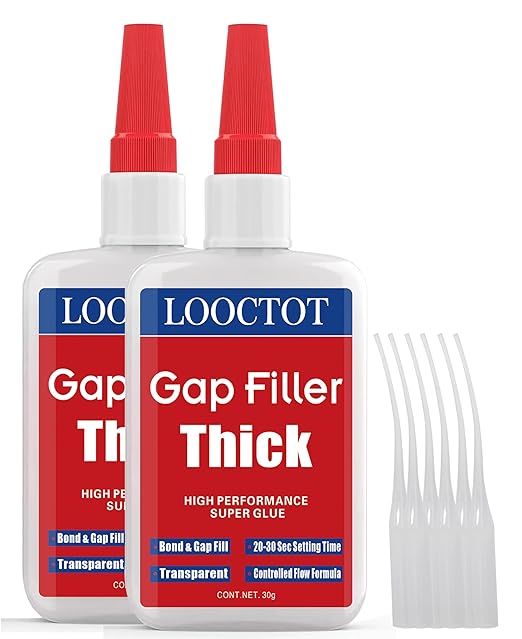 LOOCTOT 60g(2.12 oz) Gap Filler Thick Super Glue Premium Adhesive,CA Glue for Woodworking, Woodturning, Hobby Models, Glass, Plastic, Rubber, Metal.Quick-Dry Waterproof Clear