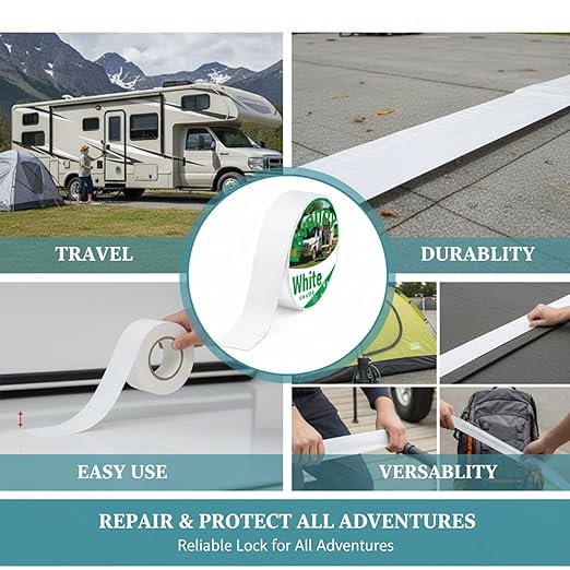 RV Roof Sealant Tape - Grade Waterproof Repair Tape for RV & Camper, All-Weather UV Resistant Adhesive for Roof Seals, Vents & Seams, Heavy Duty Leak Protection (White, 4in x 50 ft)