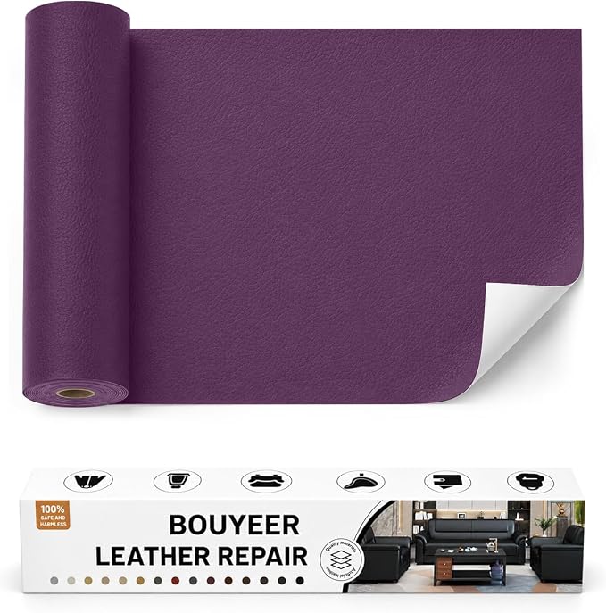 BOUYEER Leather Repair Patch Tape Kit,Self Adhesive Leather Repair for Sofa，Car Seat,Office Chair,Furniture,Jacket,Waterproof Strong Adhesive Vinyl Repair Kit. 16 in x 31 in,Purple