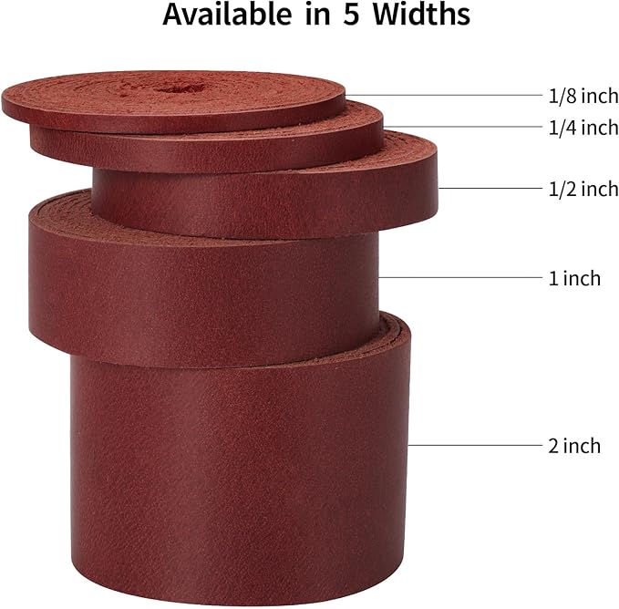 Ringsun 1/4 Inch Wide Flat Leather Strips for Crafts, Full Grain Leather Strap Cord String for Crafts, Tooling (2mm Thick 72.5 Inches Long Red)