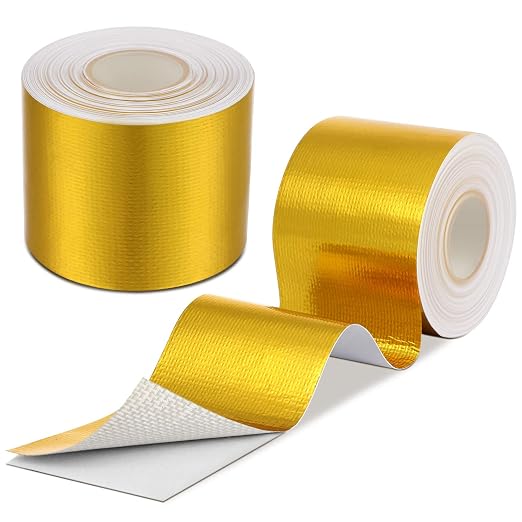 Zonon 2 Rolls Aluminum Foil Tape Heat Shield Tape Barrier Adhesive Reflective Fiberglass Thermal Insulation Reflective Material High Temp Protection (Gold,2 Inch X 32.8 ft)