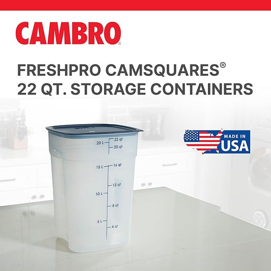 Cambro FreshPro 22 Quart (QT) Food Storage Container with Lid (Restaurant Grade) - for Food Prep, Commercial Kitchen, Pet and Dog Food Container (Translucent)
