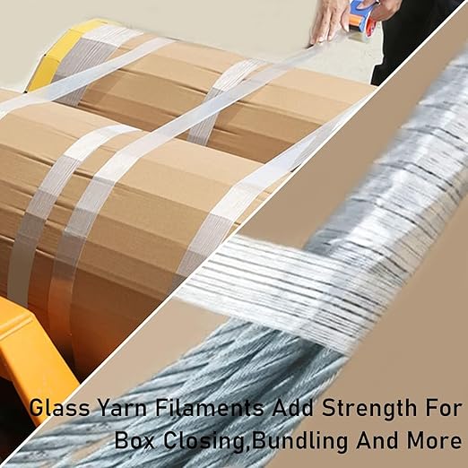 KAIY Strapping Tape 3 Roll Fiberglass Reinforced Packing Tape 1/2 inch | Heavy Duty Filament Packing Tape, Strong Adhesive for Moving Boxes, Shipping Cartons, Bundling & Storage 1/2 inch x 60 yds